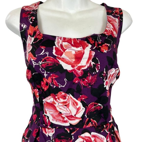 Apt 9 Stretch Women's Purple Coral Pink Floral Sleeveless Box Pleated Dress 14 - Picture 2 of 16